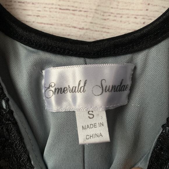 Emerald Sundae Black Gray Chevron Lace Formal Dress Ombre Bodycon Keyhole Size S - Picture 7 of 16